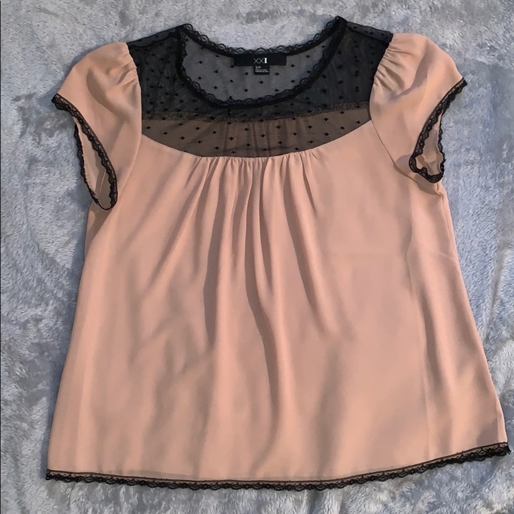 Forever 21 Lace Neck Pink Blouse
